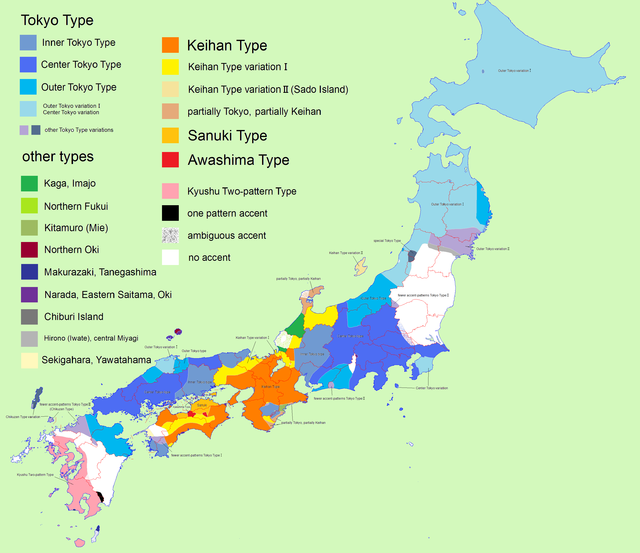 Japanese pitch accents by region map